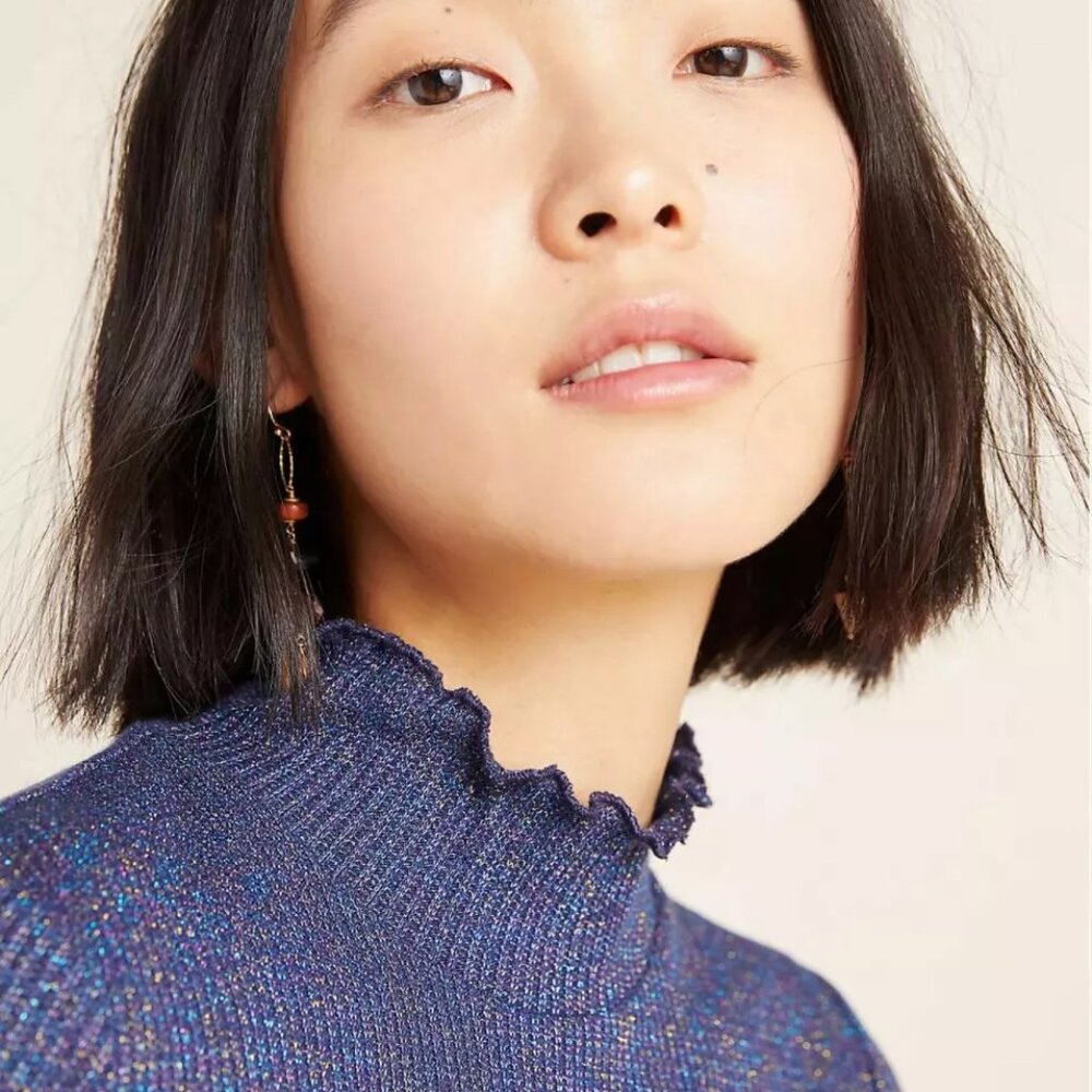 NWT $78 Anthropologie Georgiana Numph Purple Metallic Knitted Mock Sweater Top - Picture 4 of 5